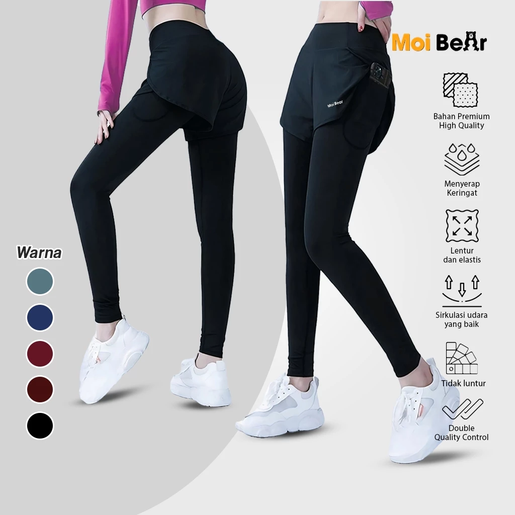 MOI Celana Legging Running Pendek 2in1 Pria Wanita Legging Hotpants Panjang Olahraga Running Lari Fitnes Senam Zumba