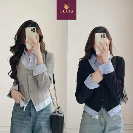 LUCIA-KEMEJA BLOSE WANITA KOMBINASI 2 WARNA |KEMEJA CROP WANITA ACARDYGAN CROP WANITA \ CROP TOP WANITA